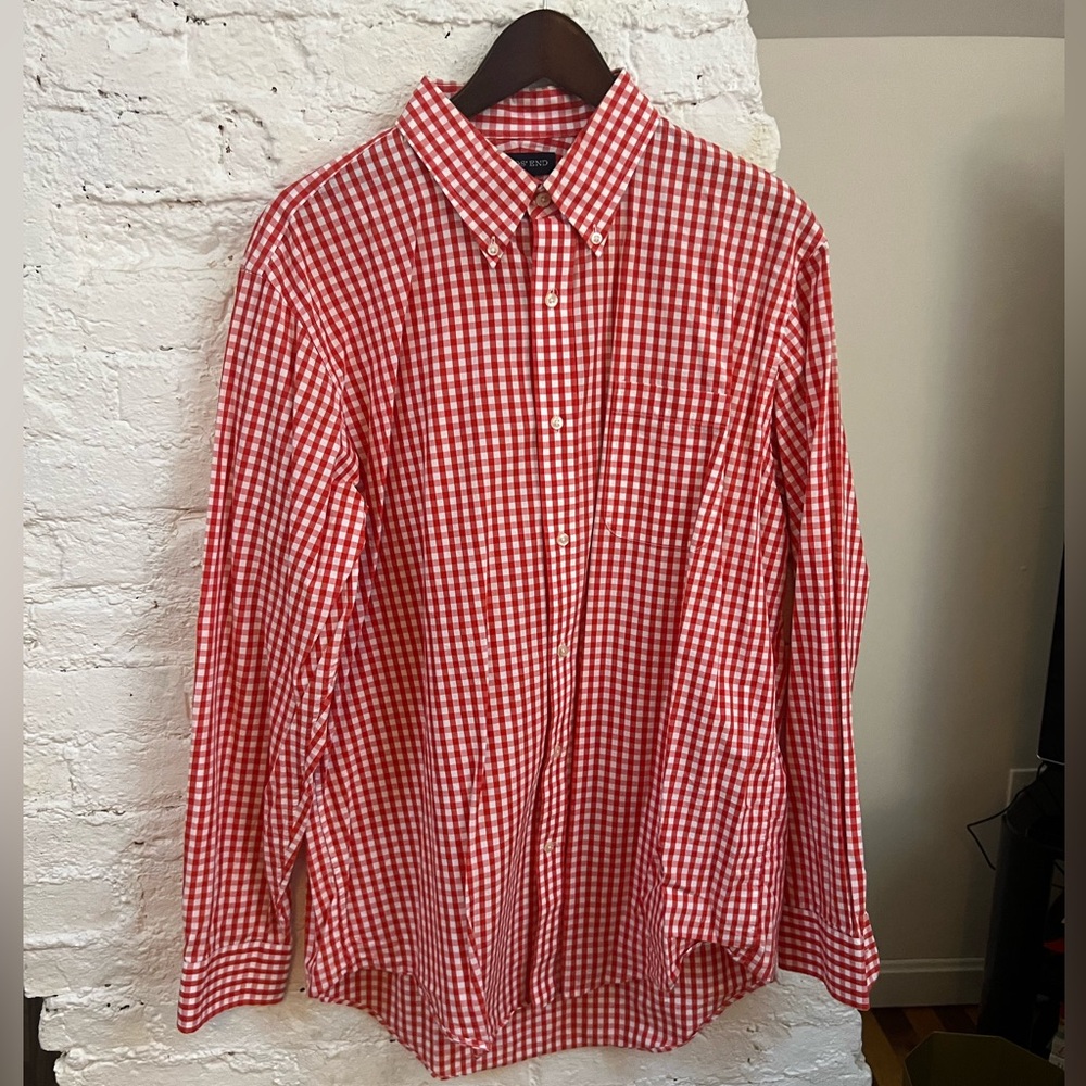 Land's End Red and White Check Traditional Fit Button Down. Size 16.5 - 35